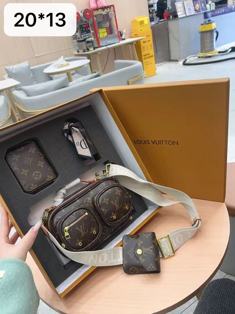 「ルイ・ヴィトン」Louis Vuitton マルチポケットショルダーバッグ+財布+スカーフ+小物入れ ギフトセット 限定セール 大人気販売中